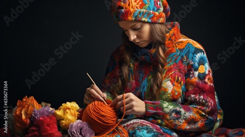 woman is knitting ai generated