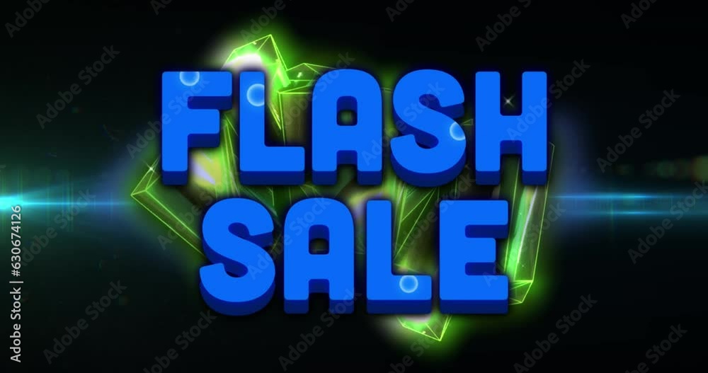 Animation of flash sale text over glowing blocks on black background Animation of flash sale text over glowing blocks on black background