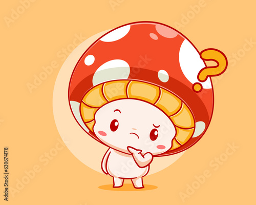 Cute mushroom getting confused cartoon illustration