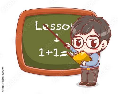 Cute teacher giving a lesson cartoon illustration