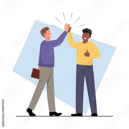 Two diverse men giving each other a high five. 