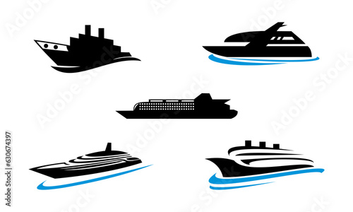 set cruise, yacht ship vector logo