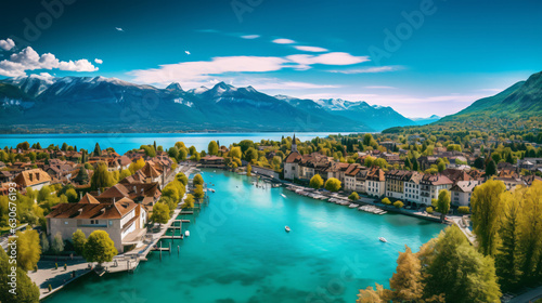 Aerial Panorama of Annecy: Old Town and Lake Cityscape, France © Nico Vincentini