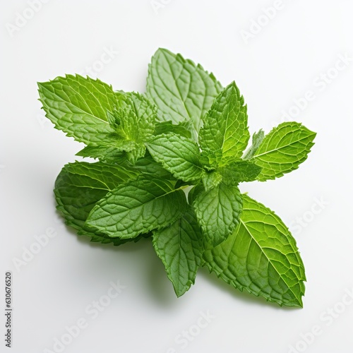 Fresh nature green mint leaf with water on white background. AI generated image