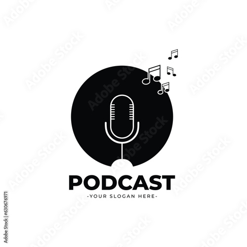 detailed podcast logo template design illustration