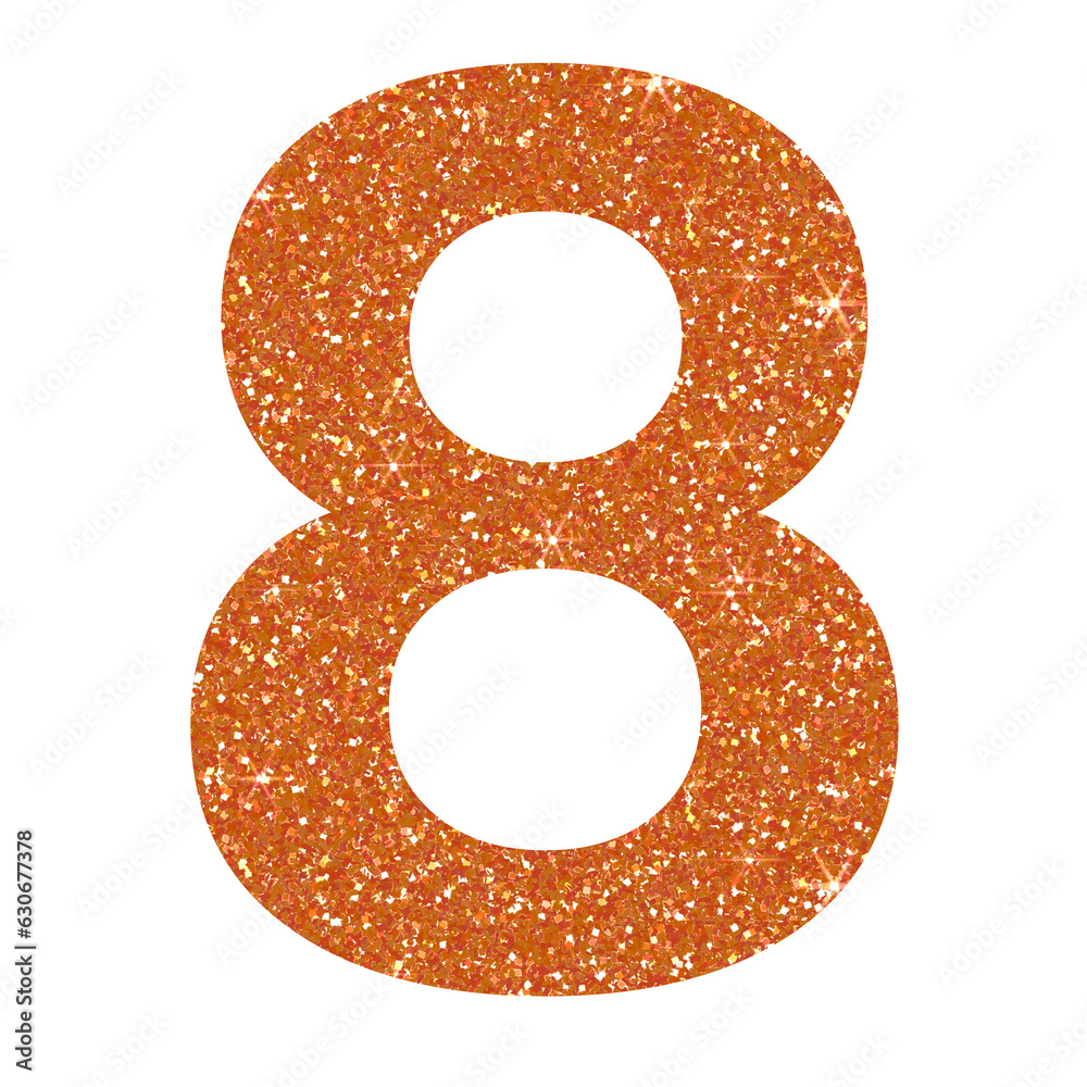 Orange glitter number eight in transparent background.Number 8 icon, Design for decorating, background, wallpaper, illustration. Orange glitter number eight in transparent background.Number 8 icon, Design for decorating, background, wallpaper, illustration.