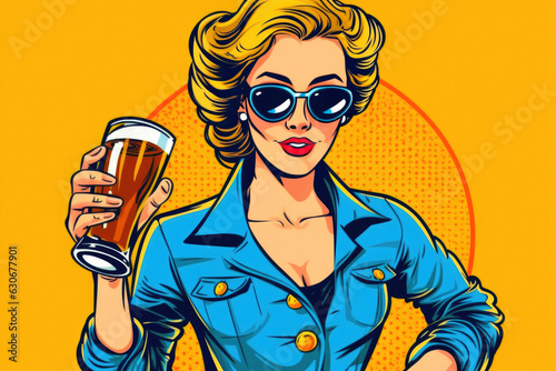Oktoberfest Cheers: Beer-Serving Waitress in Retro Pop Art