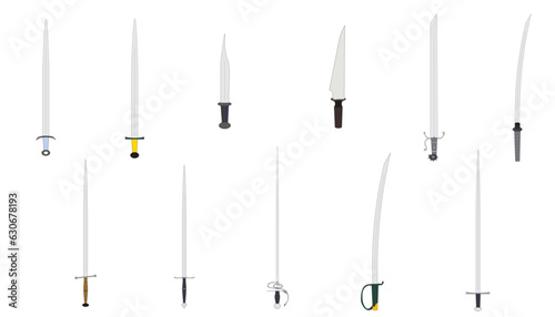 Long sword and knife isolated