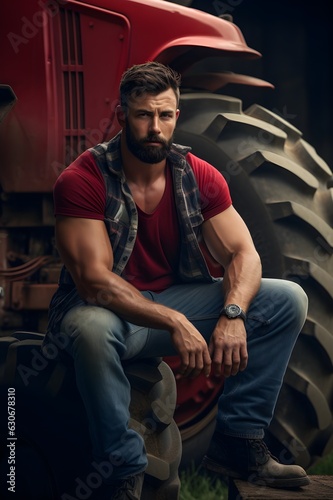 farmer at farm tractor in beard