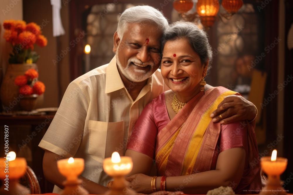 Portrait of happy senior Indian couple  at their Mumbai home