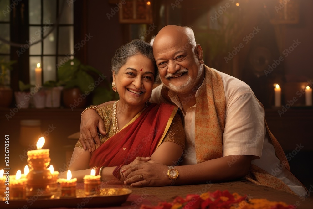Portrait of happy senior Indian couple  at their Mumbai home