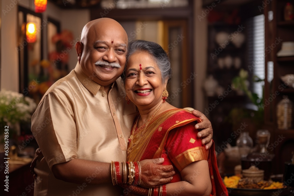 Portrait of happy senior Indian couple  at their Mumbai home