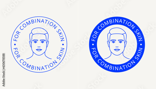 For combination skin label, beauty logo, tag, stamp for men's skincare packaging. Icon for cream, toner, moisturizer, facial mask, lotion