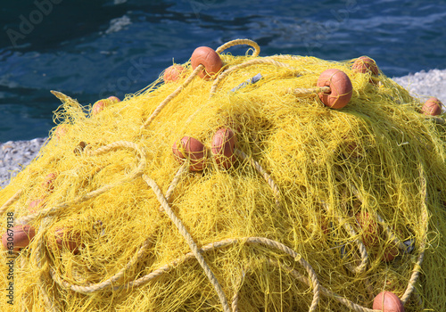 Yellow Fishing Nets by The Sea in Samos, Greece