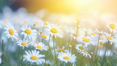 Wild Chamomile Flowers in Nature: Soft Focus and Bokeh, Floral Summer Spring Background © Nico Vincentini
