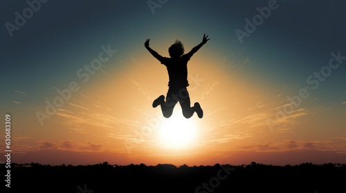 A person jumping in the air at sunset