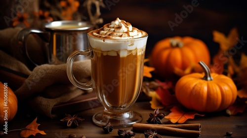 Cup of coffee and pumpkin, Autumn, Halloween concept, Generative AI