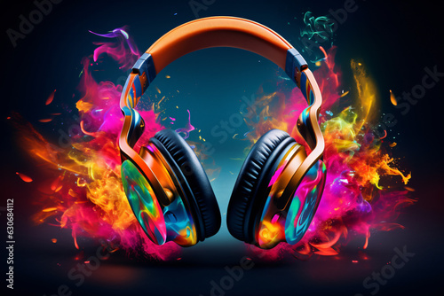 Vibrant Music Background: Colorful Headphones Display