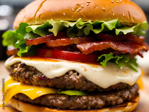 Closeup of a double cheeseburger 