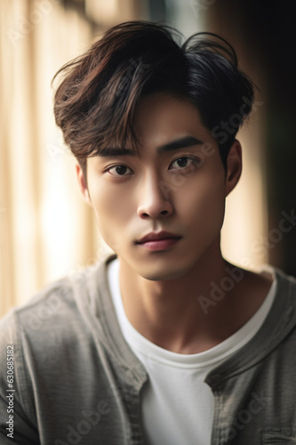Asian beautiful man portrait. AI generated
