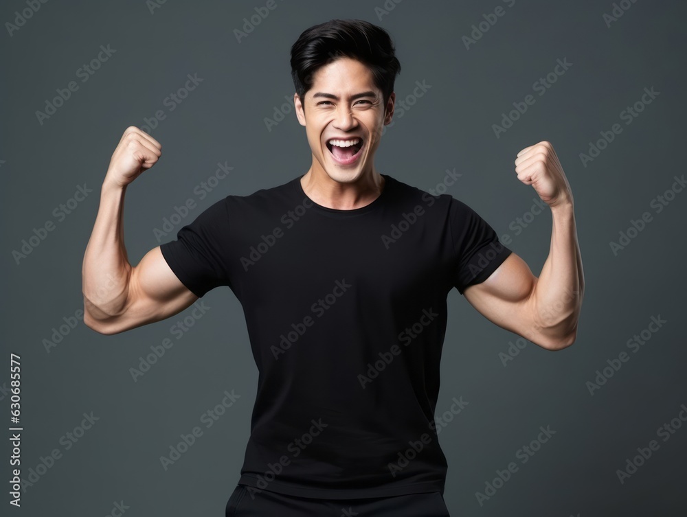 Naklejka premium Photo shot of 30 years old asian man in emotional dynamic pose