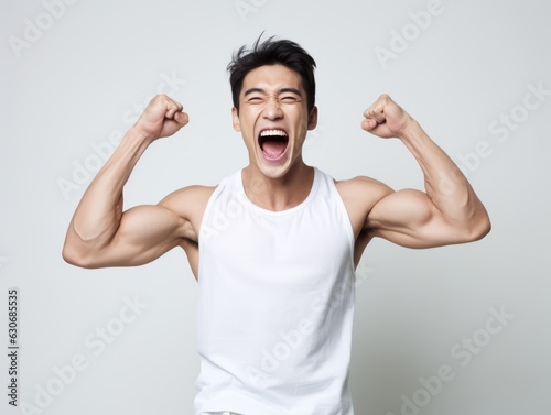 Photo shot of 30 years old asian man in emotional dynamic pose