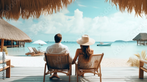 Luxury Travel: Romantic Beach Getaway for Honeymoon Couple at Tropical Luxury Hotel © Nico Vincentini