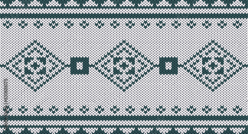 Green geometric on white knitting pattern, Festive Sweater Design, Chirtmas knitted,  Seamless Knitted Pattern
