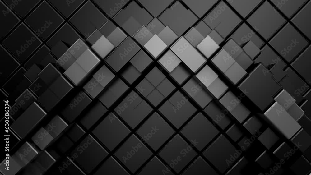 Cubes Form a Wave. Abstract motion, two color, 3d rendering, 4k resolution
