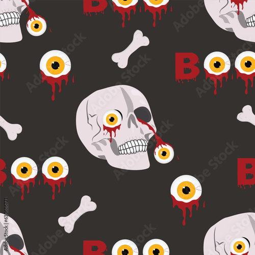 Creepy bloody eyes and skulls halloween seamless pattern. Great for prints, digital paper, textile. Happy Halloween background.