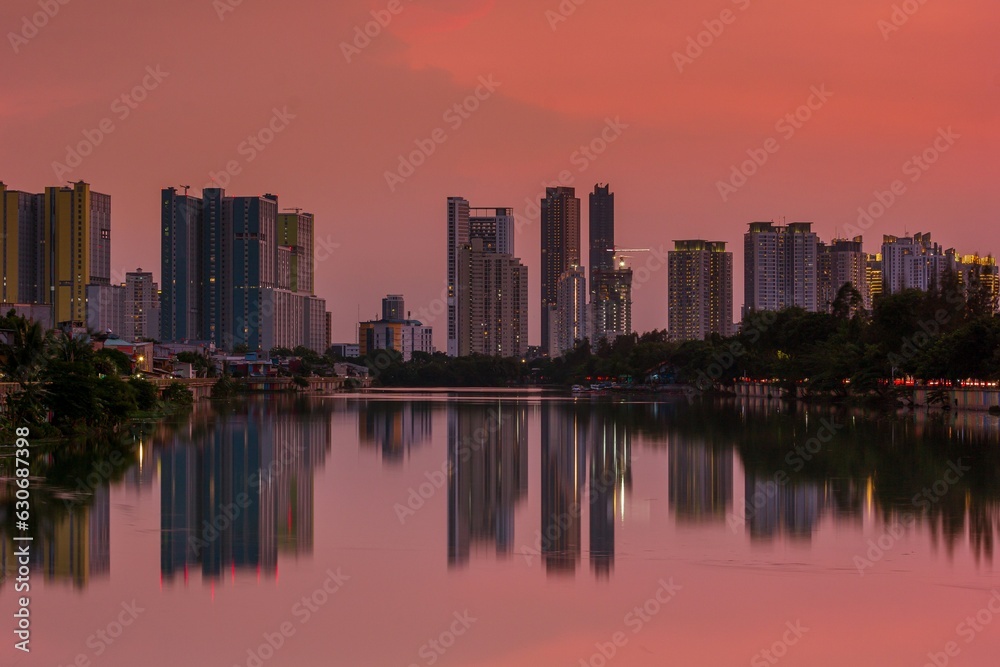 downtown Jakarta at sunset