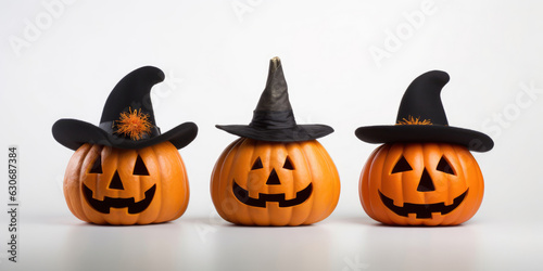 Assortment of Halloween pumpkins with hat © Veniamin Kraskov