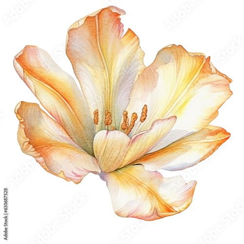 Yellow tulip flower. Watercolor illustration created with Generative Ai technology #630687528