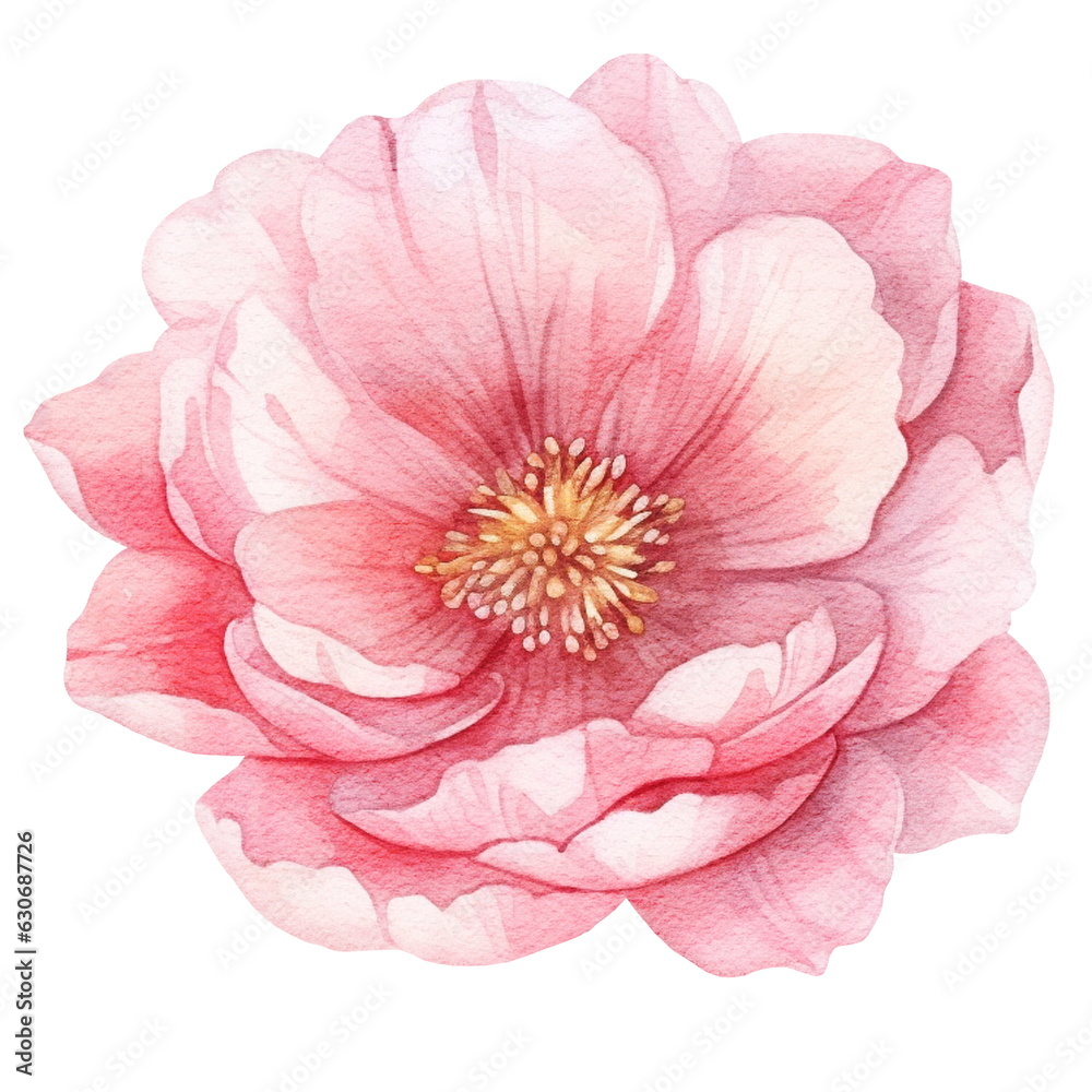 Pink peony flower. Watercolor illustration created with Generative Ai technology