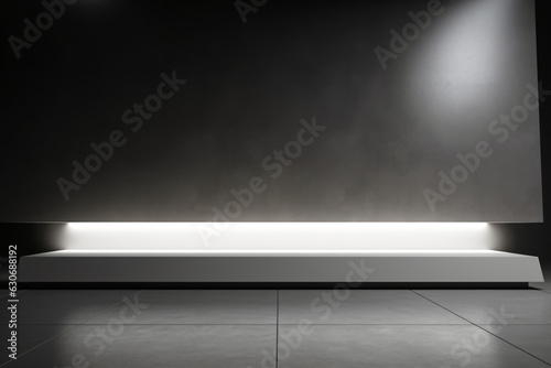 Modern Abstract Interior Background: Textured White Panel on Dark Gray Wall with Light Highlights