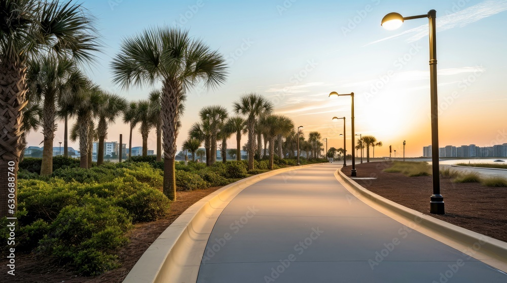 Illustration image of empty asphalt road beside the sea background, highway beside the sea, outdoors horizontal image, Generative AI illustration