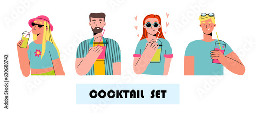 n this illustration, a men and women hold their refreshing summer cocktail. Their contented expression capture the essence of savoring a cool beverage on a warm summer day.
