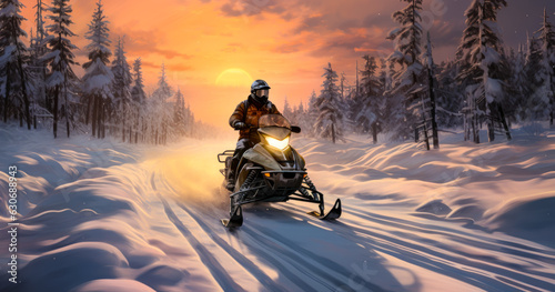 Winter Wonderland - Snowmobile Journey on a Snowy Path