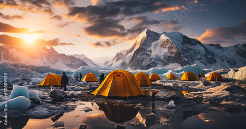 Camping Amidst the Peaks: Colorful Tents at Everest Basecamp