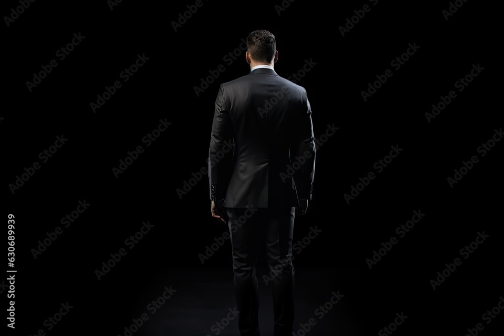Fototapeta premium Confident Young Businessman. Successful Male Executive in Stylish Suit Posing Isolated on Black Studio Background