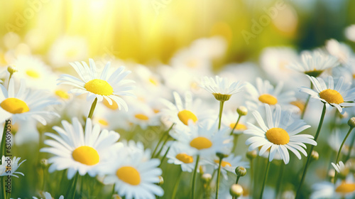 Wild Chamomile Flowers in Nature: Soft Focus and Bokeh, Floral Summer Spring Background