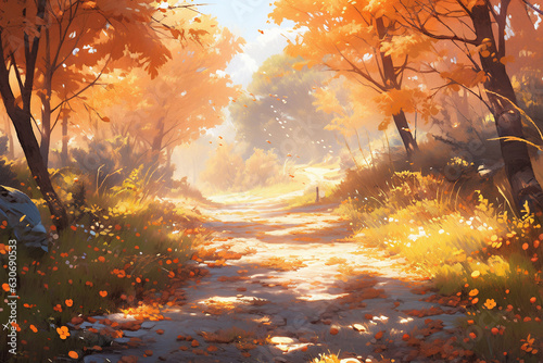 Beginning of autumn solar terms, beautiful autumn forest background illustration