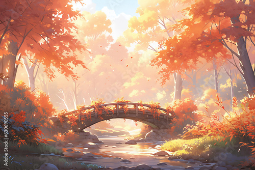 Beginning of autumn solar terms, beautiful autumn forest background illustration