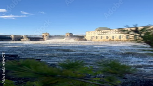 Solbergfoss Hydroelectric Power Station (Solbergfoss kraftverk) and Glomma River in Norway. Vertical Screening photo