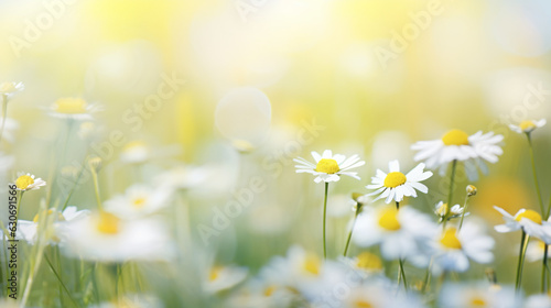 Wild Chamomile Flowers in Nature: Soft Focus and Bokeh, Floral Summer Spring Background