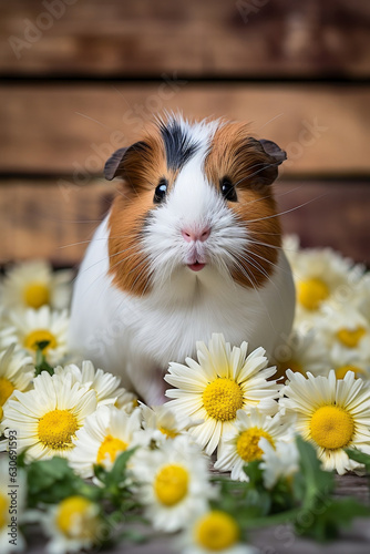 guinea pig with flowers around
