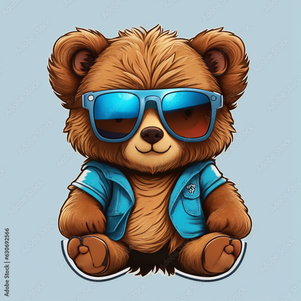 Naklejka premium baby bear wearing glasses, logo, vector, t-shirt, illustration, cartoon, 