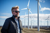 Picture a seasoned energy analyst amidst a sprawling landscape of wind turbines. 