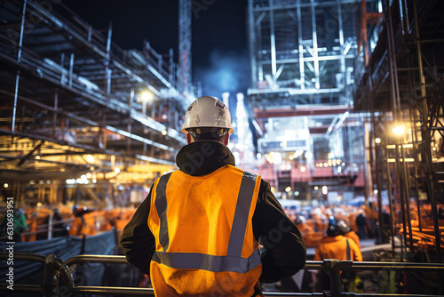 Picture a robust safety officer presiding over a bustling construction site. 