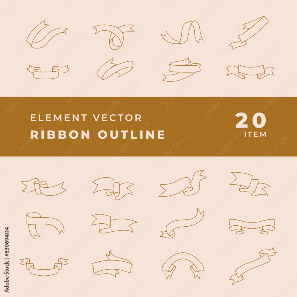 Ribbon banners. collection of outline icons